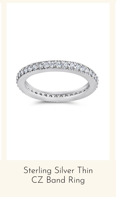 Sterling Silver Thin CZ Band Ring