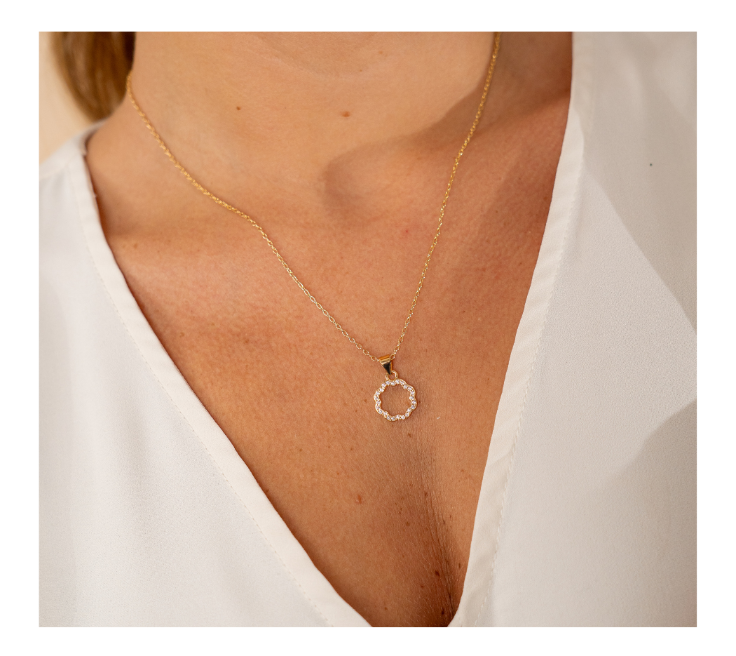 Marisole CZ Rose Petal Outline Pendant Necklace