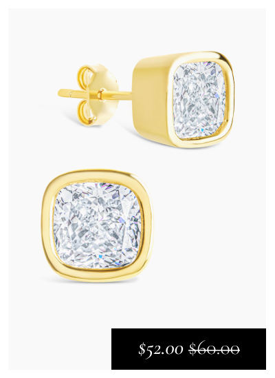 Sterling Silver Cushion Cut Bezel Set Stud Earrings $52.00 (was $60.00)