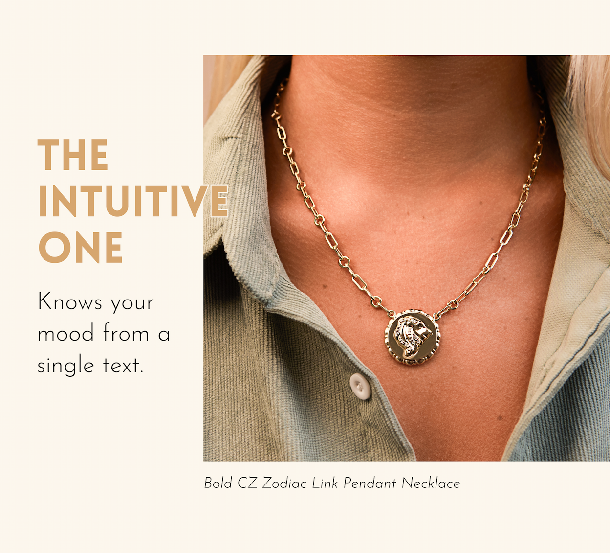 The Intuitive One: Knows your mood from a single text. [Bold CZ Zodiac Link Pendant Necklace]