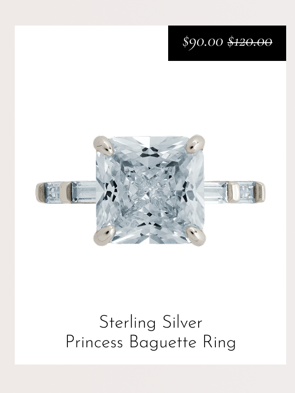 Sterling Silver Princess Baguette Ring - $90