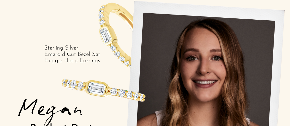 Megan, Product Designer | Sterling Silver Emerald Cut Bezel Set Huggie Hoop Earrings