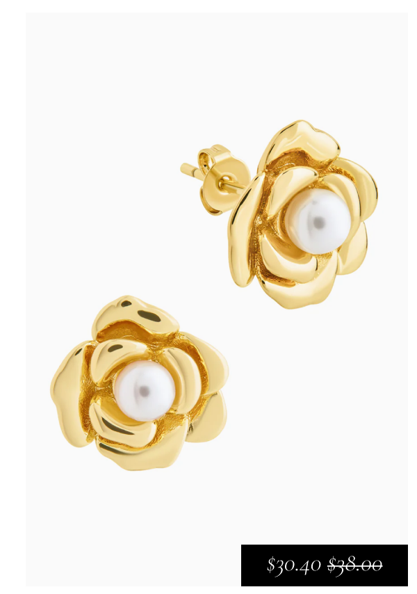 Rosa Pearl Flower Stud Earrings $30.40