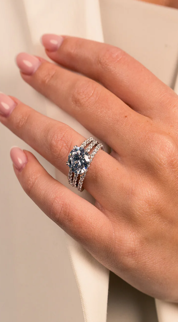 Sterling Silver Brilliant Engagement Ring Set of 3