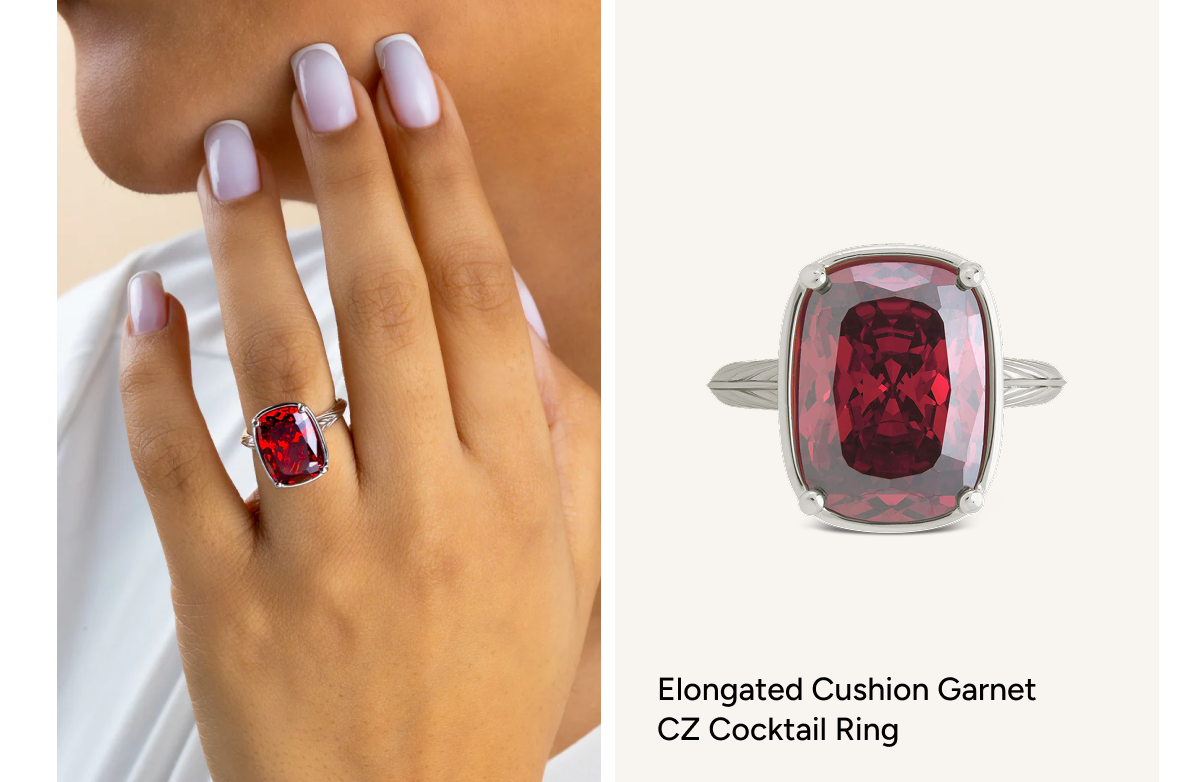 Sterling Silver Elongated Cushion Garnet CZ Cocktail Ring