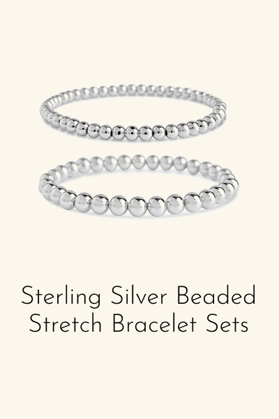 Sterling Silver Beaded Stretch Bracelet Sets