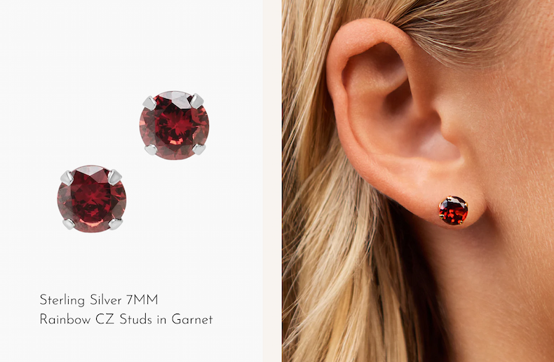 Sterling Silver 7MM Rainbow CZ Studs in Garnet