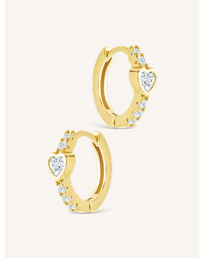 Sterling Silver Heart Cut Bezel Set Huggie Hoop Earrings