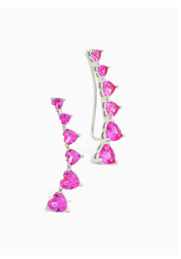 Sterling Silver Jillian CZ Heart Crawler Studs