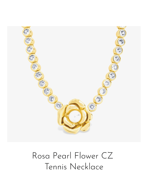 Rosa Pearl Flower CZ Tennis Necklace