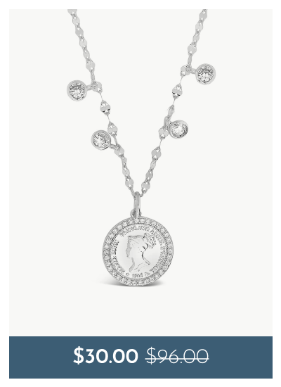Sterling Silver Coin Medallion & Bezel CZ Charm Necklace | $30.00