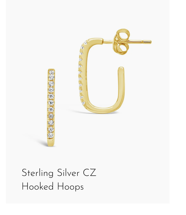 Sterling Silver CZ Hooked Hoops