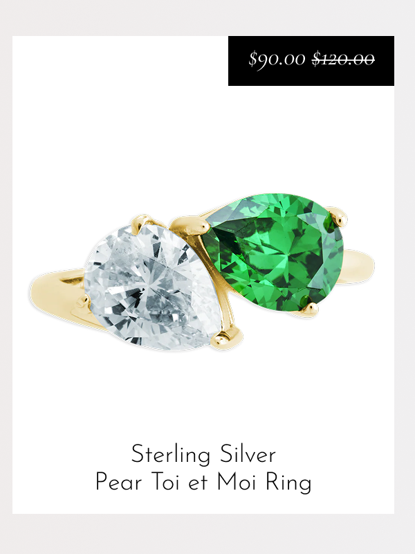 Sterling Silver Pear Toi et Moi Ring - $90