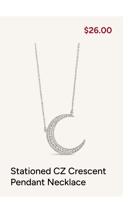 Stationed CZ Crescent Pendant Necklace [$26.00]
