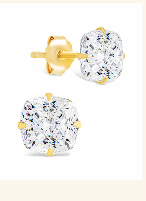 Sterling Silver Cushion Cut Prong Set Stud Earrings