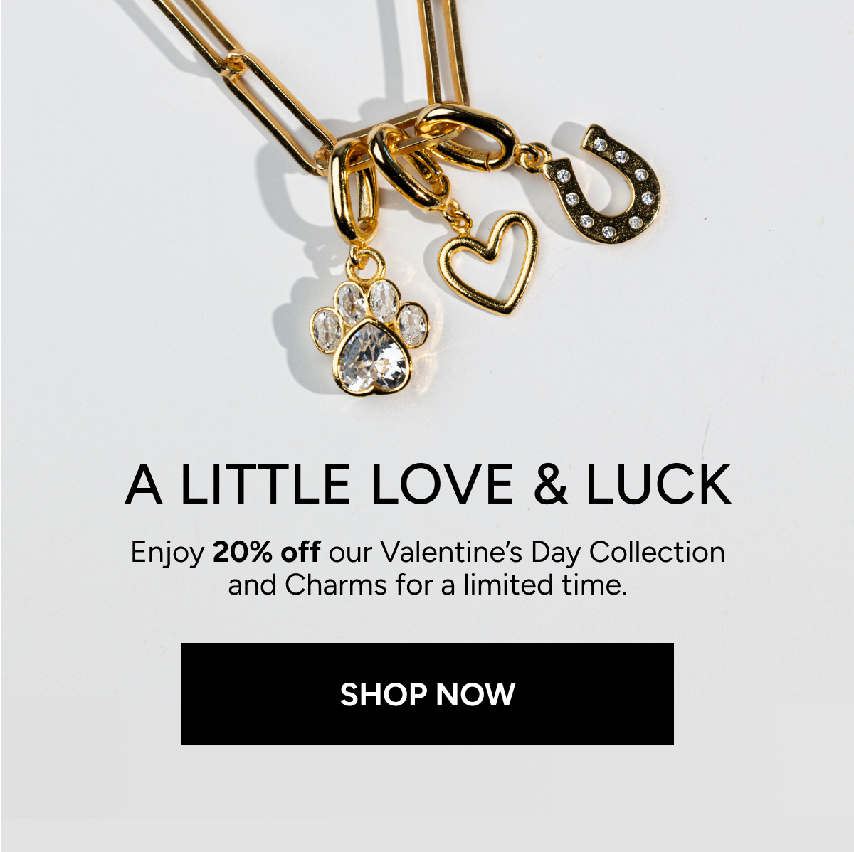 A Little Love & Luck | Enjoy 20% off our Valentine's Day Collection and Charms for a limited time. [Shop now]