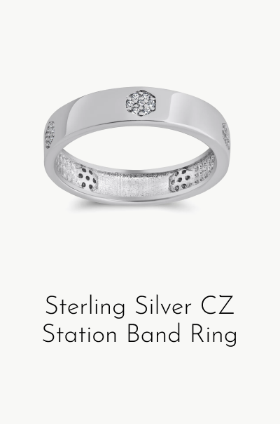 Sterling Silver CZ Station Band Ring