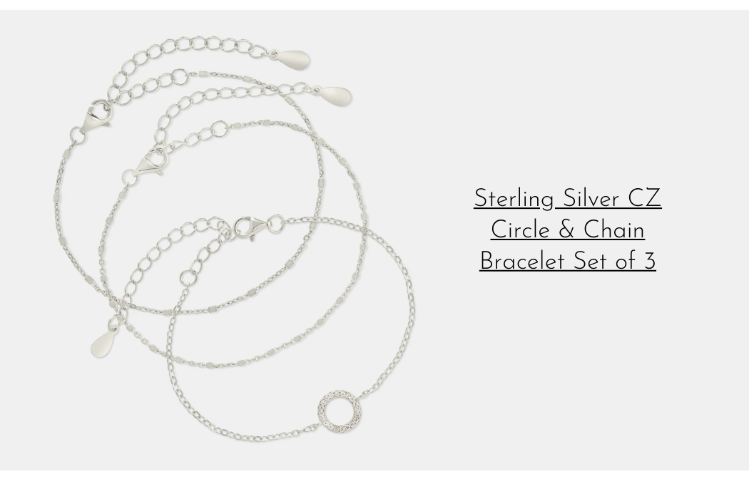 Sterling Silver CZ Circle & Chain Bracelet Set of 3