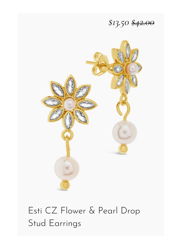 Esti CZ Flower & Pearl Drop Stud Earrings - $13.50