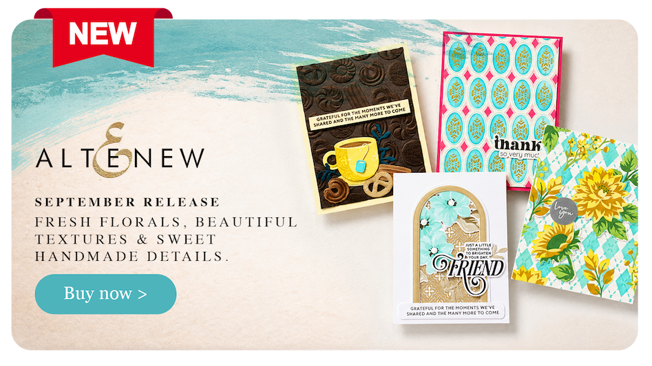 Altenew September release featuring floral, botanical and textured cardmaking designs including Harvest Bouquet, Marigold and Woodland Wisdom