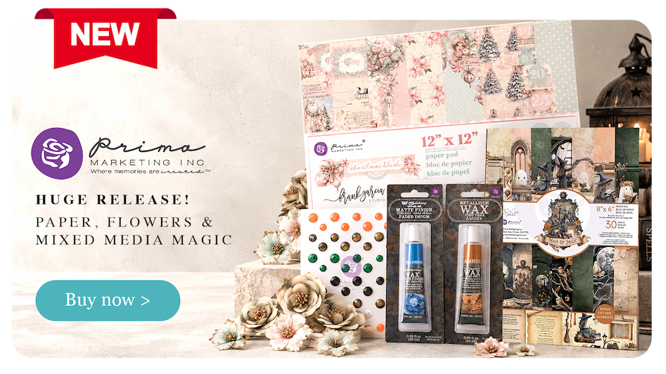 Prima Marketing new arrivals featuring Christmas Blush and Made of Magic papers, flowers, enamel dots and Finnabair waxes