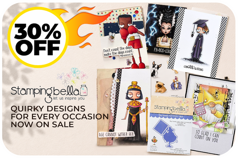 Stamping Bella character card designs, stamps and dies featuring quirky illustrations – now 30% off.