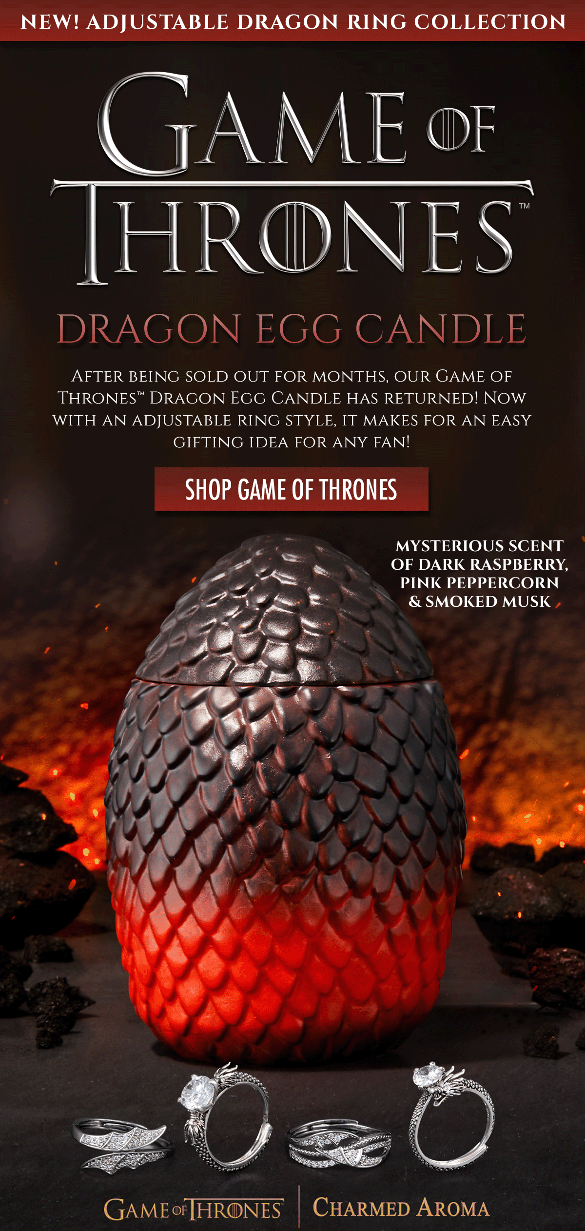 RESTOCK! Game of Thrones Dragon Egg Candle 🔥 Charmed Aroma