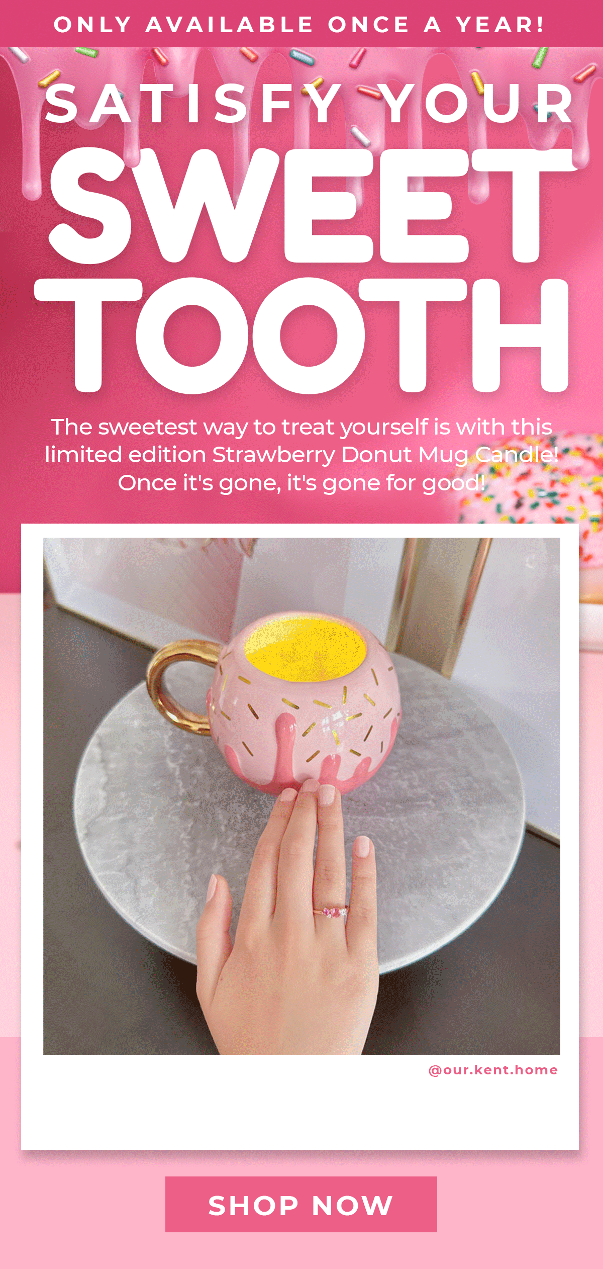 Low Stock! Strawberry Donut Mug Candle 🍩 Charmed Aroma