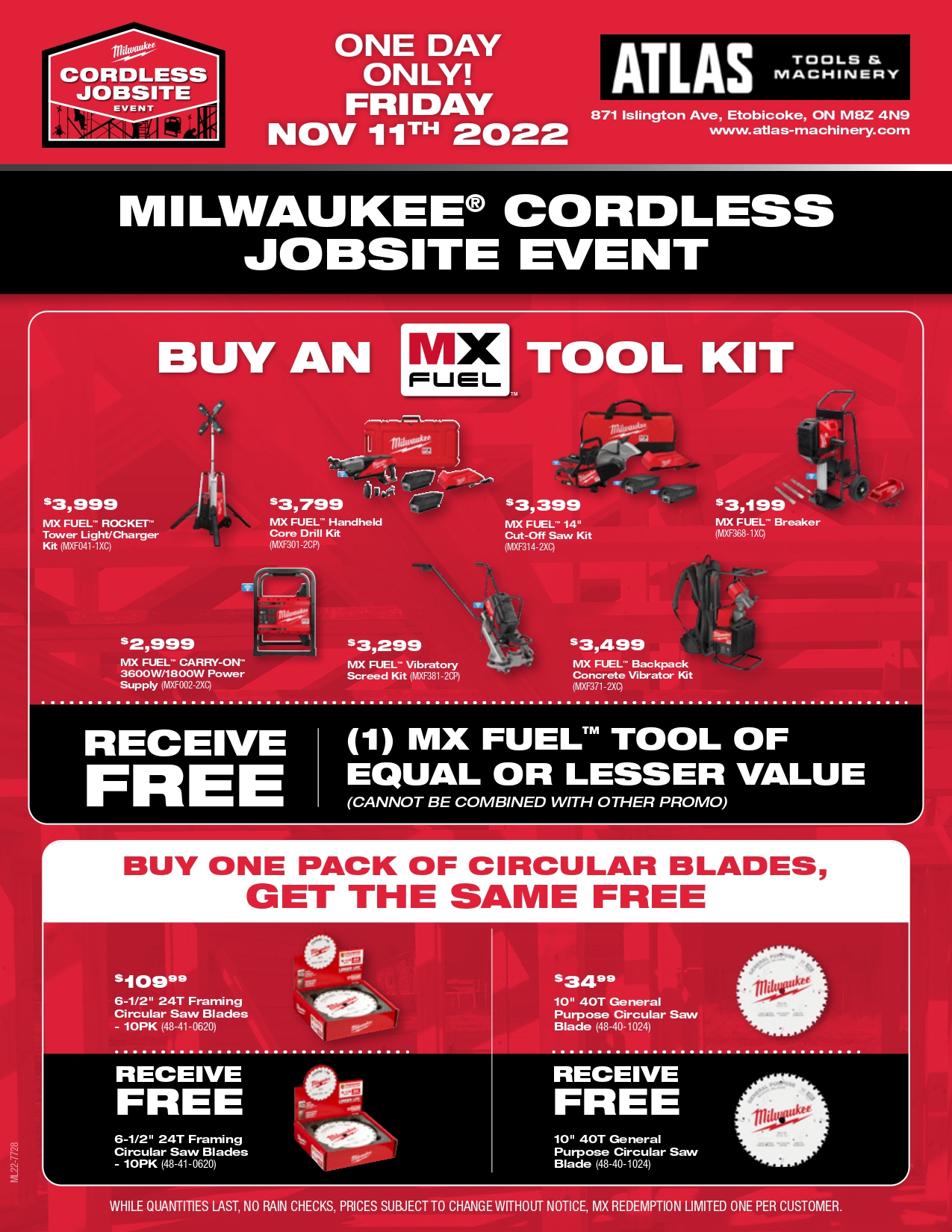 Milwaukee SALE This Friday NOV 11th INSTORE ONLY Event Atlas Machinery