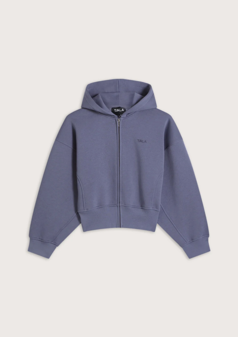 Cocoon Zip Through Hoodie - Pewter Blue