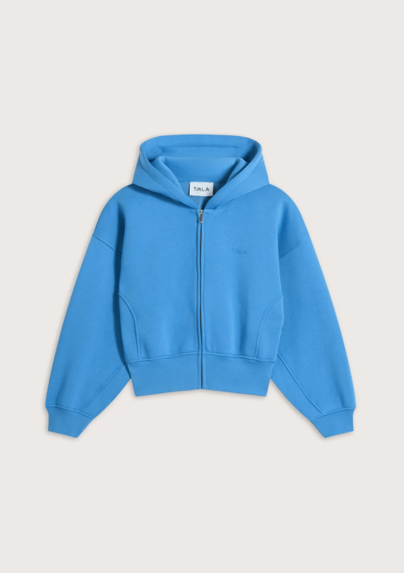 Cocoon Zip Through Hoodie - Washed Cobalt Blue