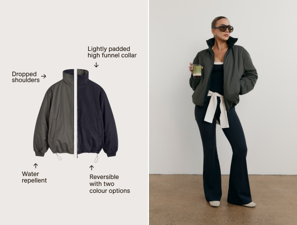 Funnel Neck Reversible Bomber - Black & Dark Olive