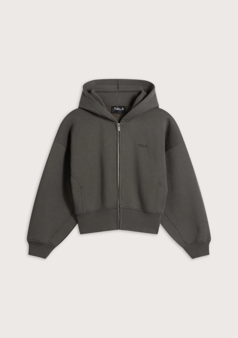 Cocoon Zip Through Hoodie - Dark Olive
