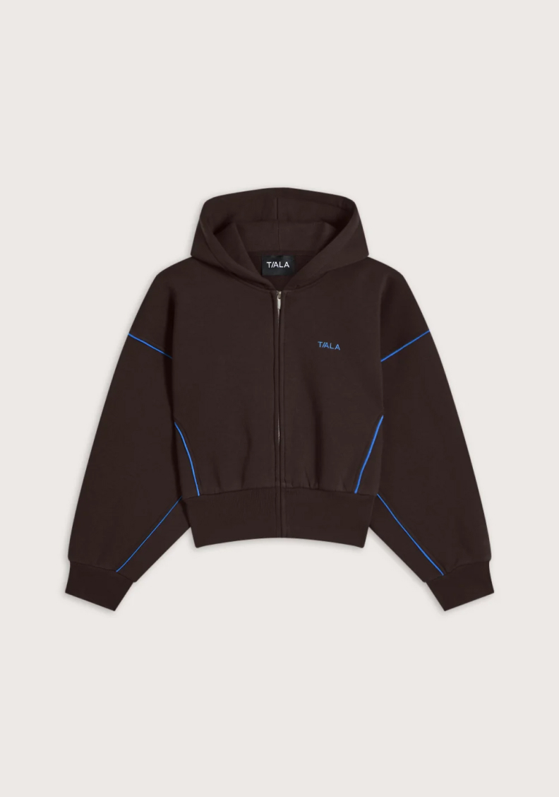 Piped Cocoon Zip Through Hoodie - Americano