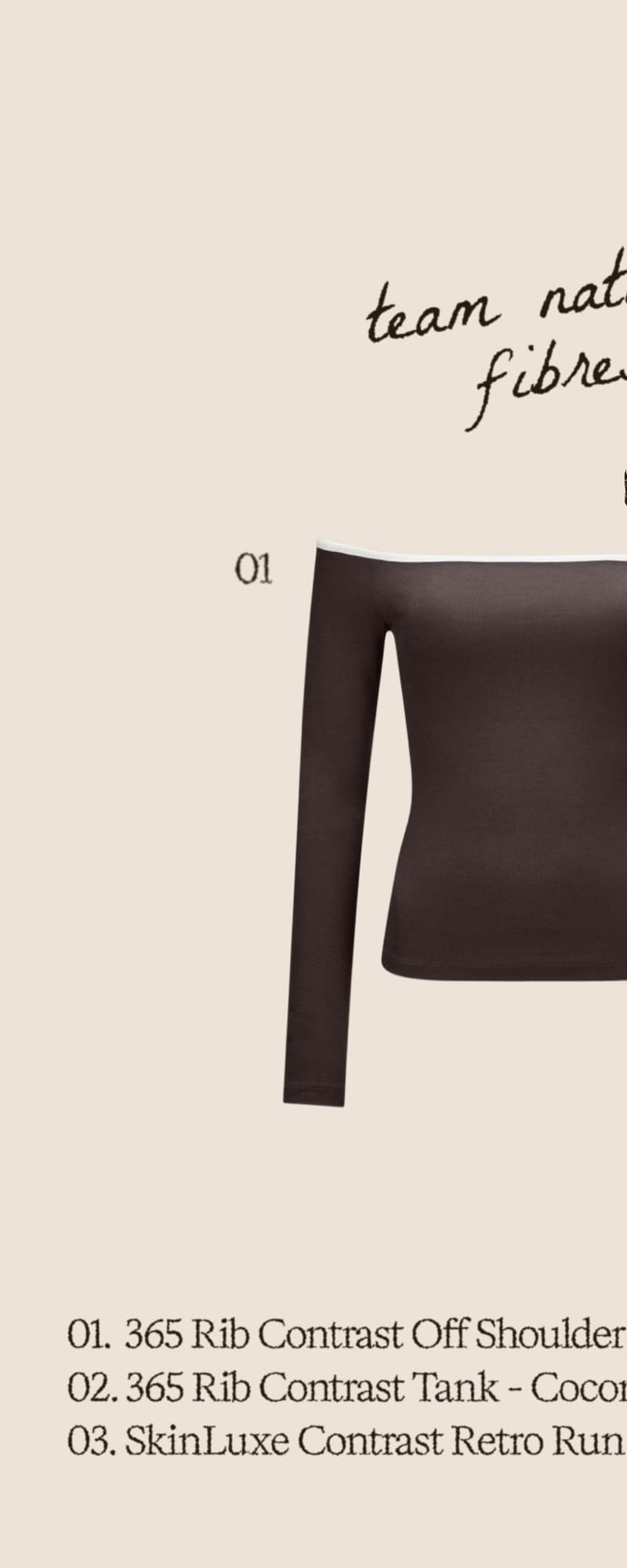 365 Rib Contrast Off Shoulder Top - Espresso