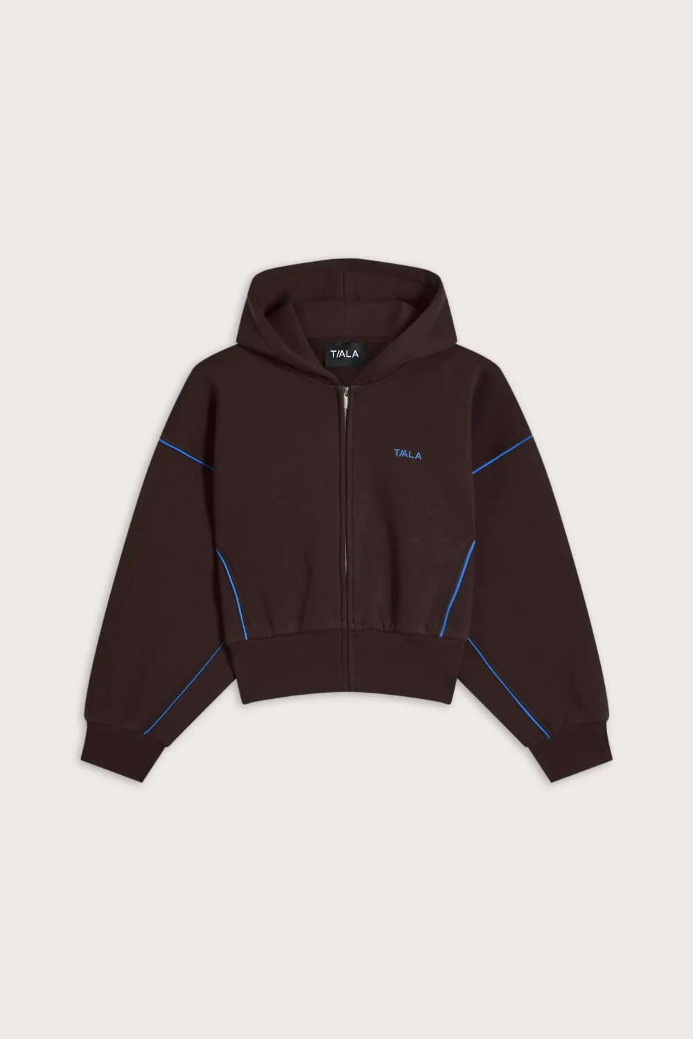 Piped Cocoon Zip Through Hoodie - Americano