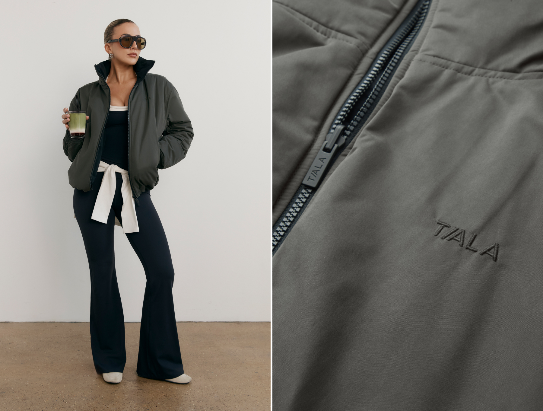 Farron Clark wearing the Funnel Neck Reversible Bomber - Black & Dark Olive