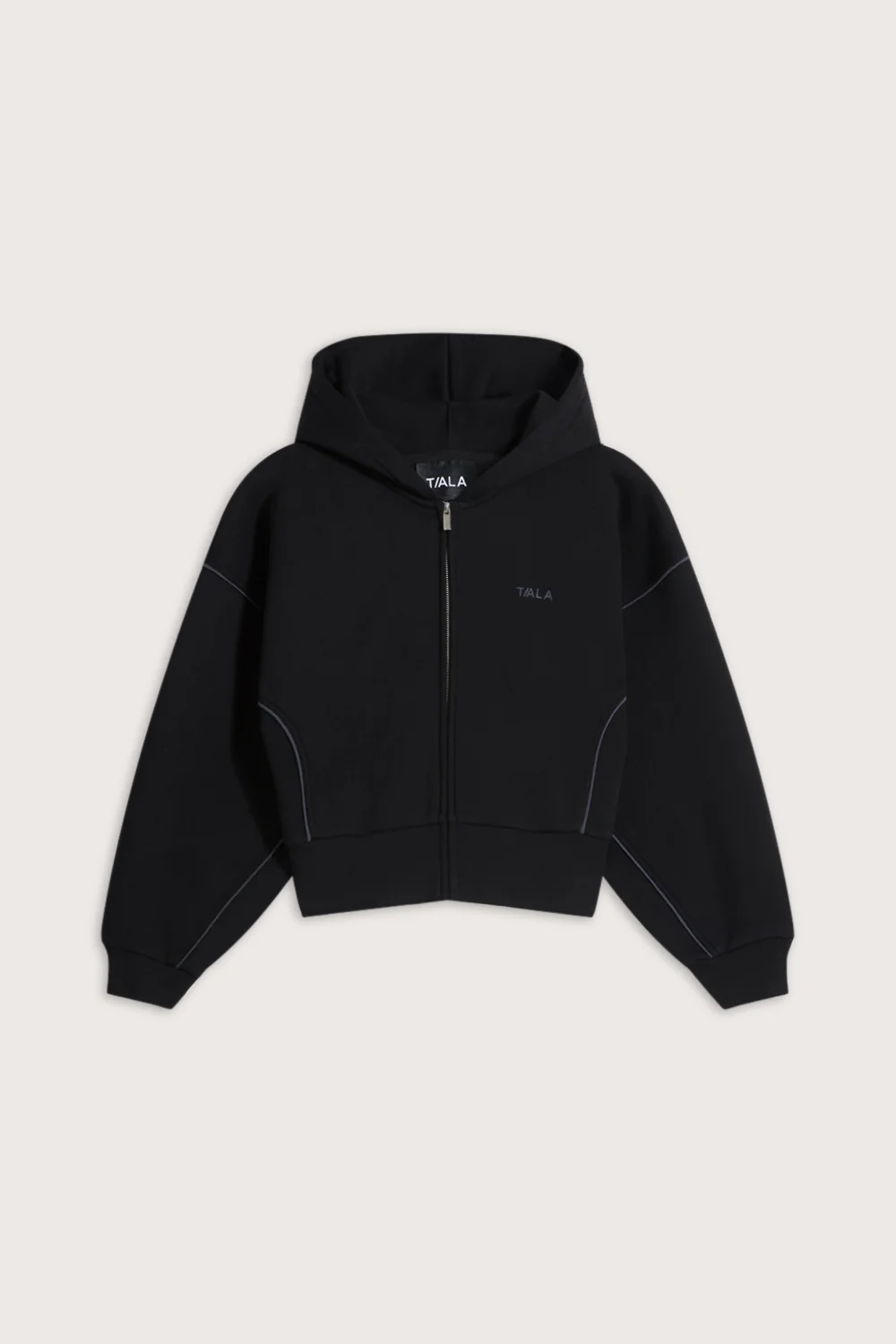   Piped Cocoon Zip Through Hoodie - Black