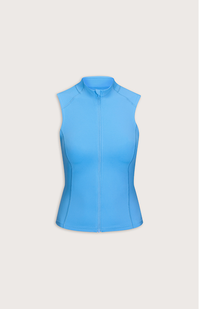SkinLuxe Sleeveless Zip Through Running Top - Sky Blue