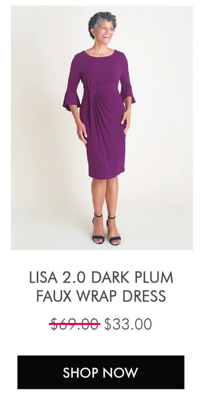 LISA 2.0 DARK PLUM FAUX WRAP DRESS SHOP NOW