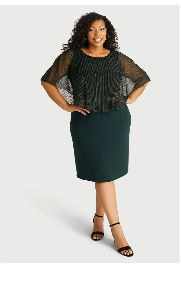 Alyssa Hunter Green Metallic Cape Dress