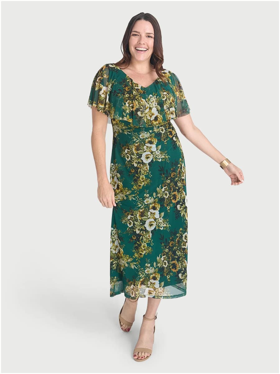 SUNNY EVERGREEN FLORAL MIDI DRESS $69.00