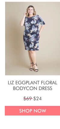 LIZ EGGPLANT FLORAL BODYCON DRESS $69 $24 SHOP NOW