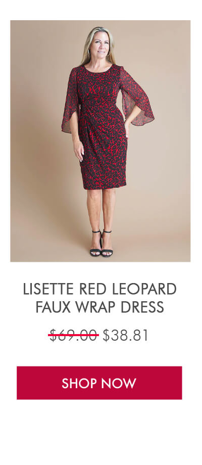 LISETTE RED LEOPARD FAUX WRAP DRESS  SHOP NOW