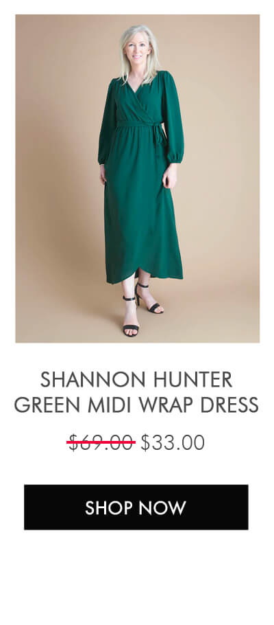 SHANNON HUNTER GREEN MIDI WRAP DRESS SHOP NOW
