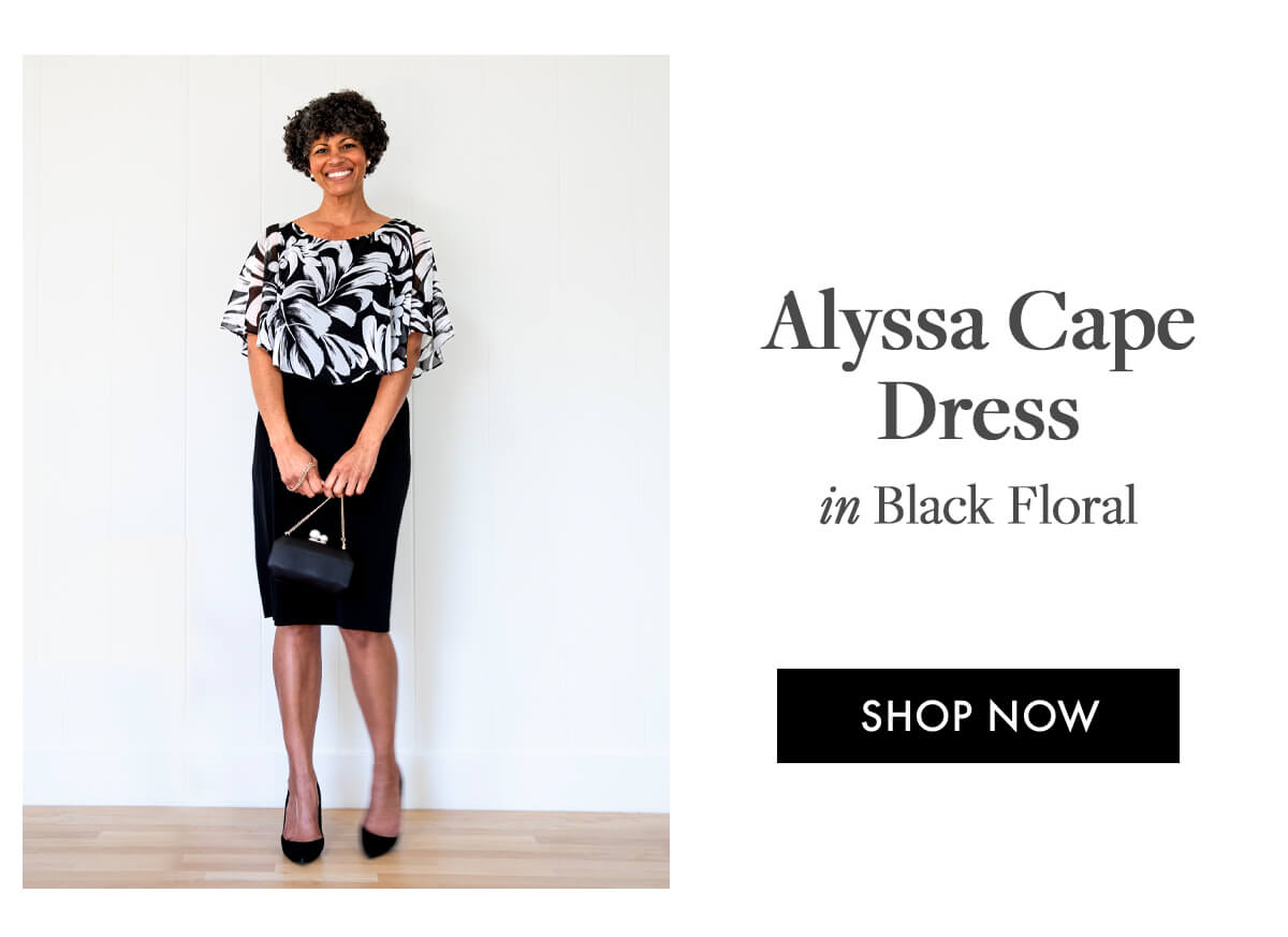 Alyssa Cape Dress in Black Floral SHOP NOW