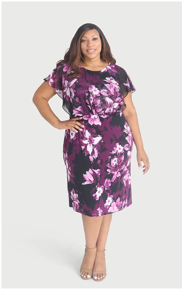 Daphne Magenta Floral Chiffon Popover Dress on SALE