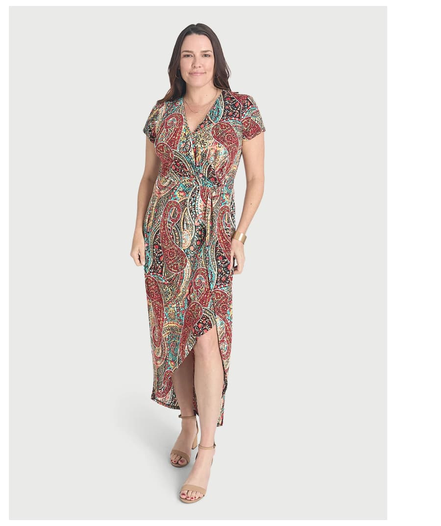 VERN ORANGE PAISLEY PRINT MAXI DRESS