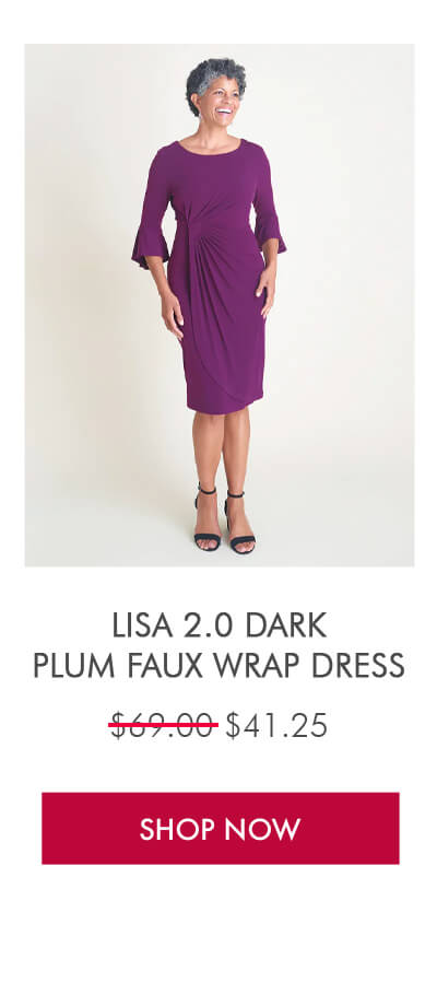 LISA 2.0 DARK PLUM FAUX WRAP DRESS SHOP NOW