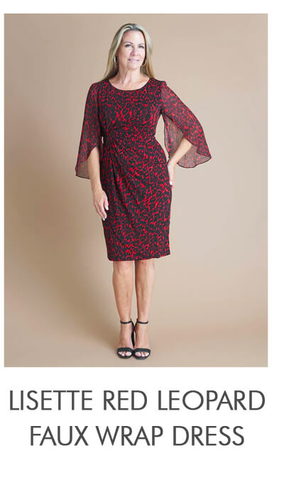 LISETTE RED LEOPARD FAUX WRAP DRESS